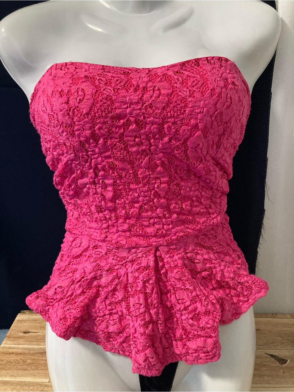 Seductions Hot Pink Strapless Lace Peplum Romper